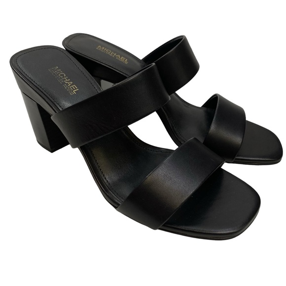 MICHAEL KORS SIZE 7 BLACK GLENDA LEATHER SLIDE SANDAL NWOT $125 - Picture 1 of 6